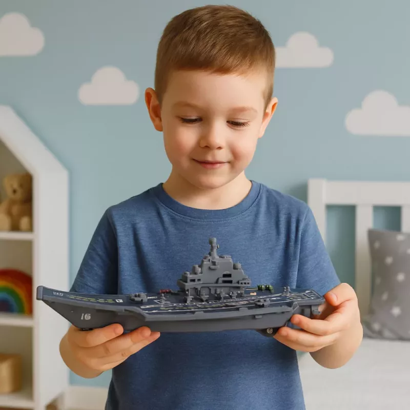 LEAN TOYS Military Aircraft Carrier with Lights and Sounds, Friction Drive, 24 cm