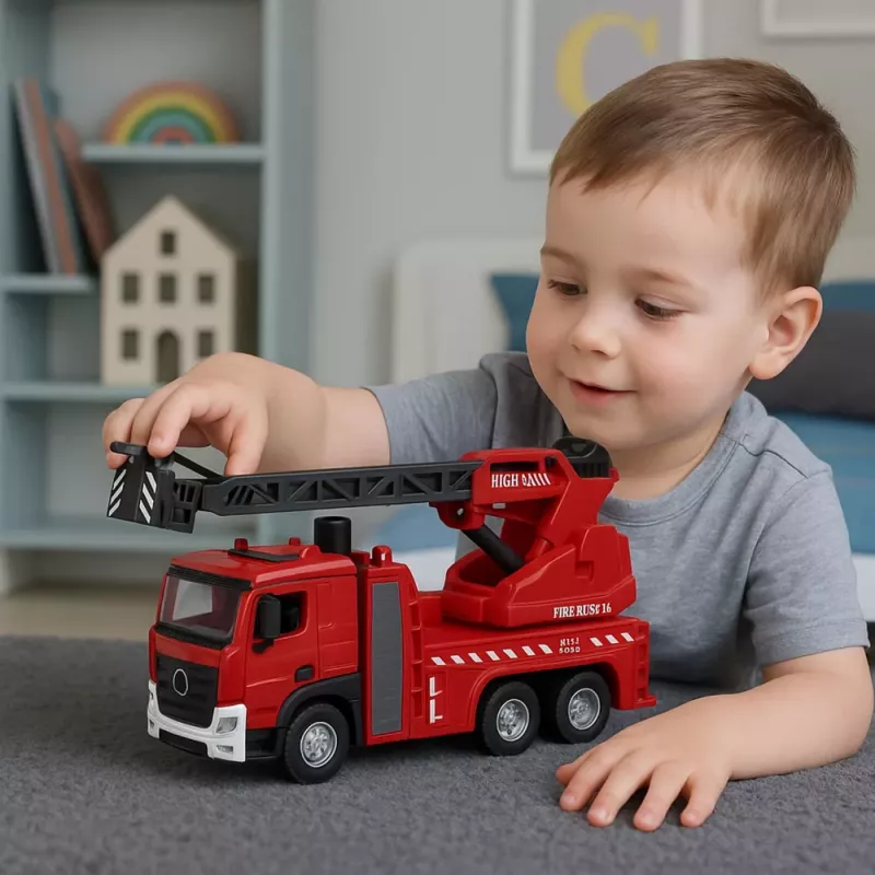 LEAN TOYS Fire Truck with Boom Hose Water Spray Lights Sounds
