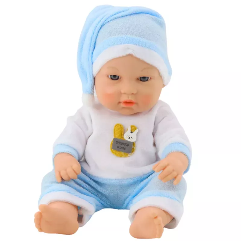 LEAN TOYS Baby Doll in Blue Pajamas, Hat, Movable Arms and Legs, 30cm