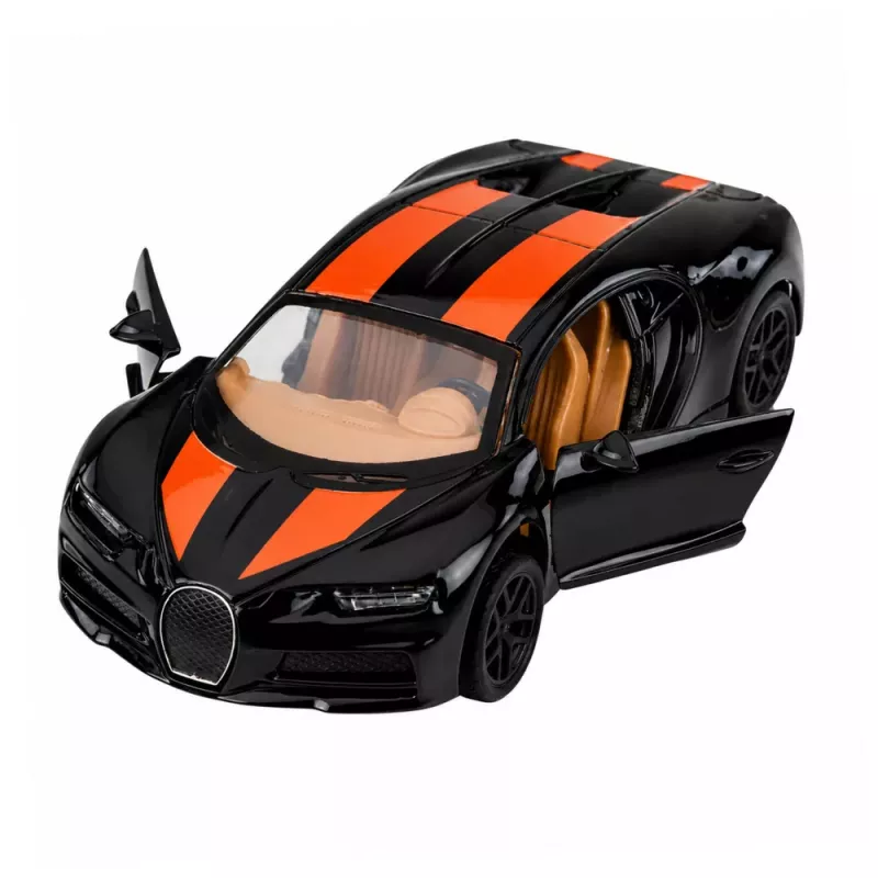 LEAN TOYS Car Metal Sports Car Lights Sound Pull-Back Drive Black 1:32