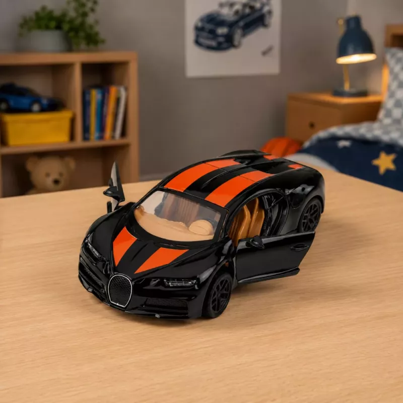 LEAN TOYS Car Metal Sports Car Lights Sound Pull-Back Drive Black 1:32