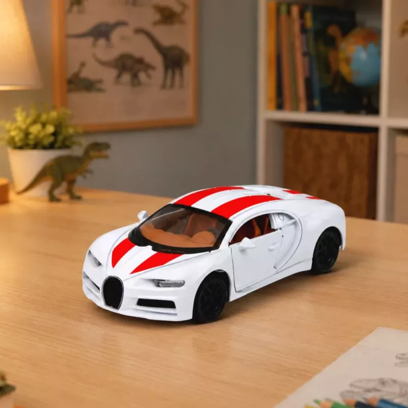 LEAN TOYS Car Metal Sports Car Lights Sounds Pull-Back Drive White 1:32