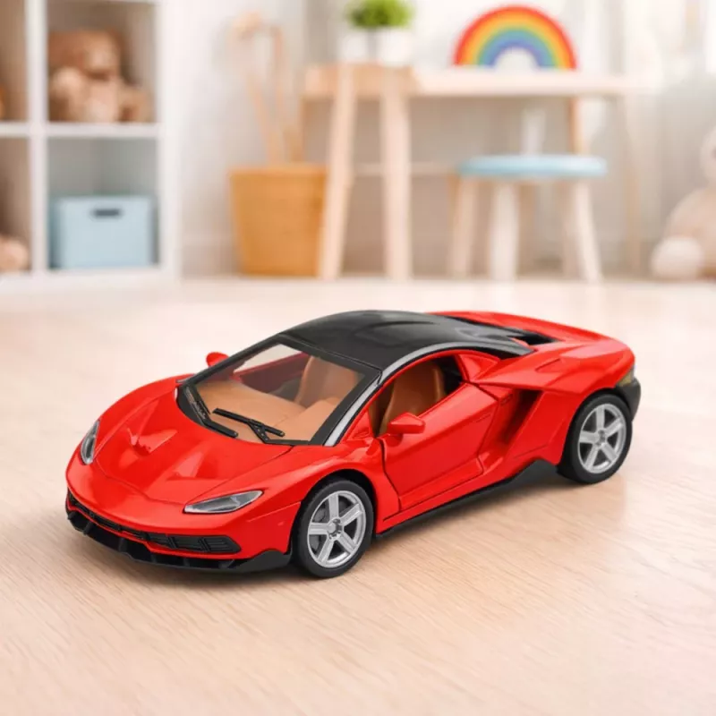 LEAN TOYS Sports Car Metal Opening Doors Lights Sounds Red 1:32
