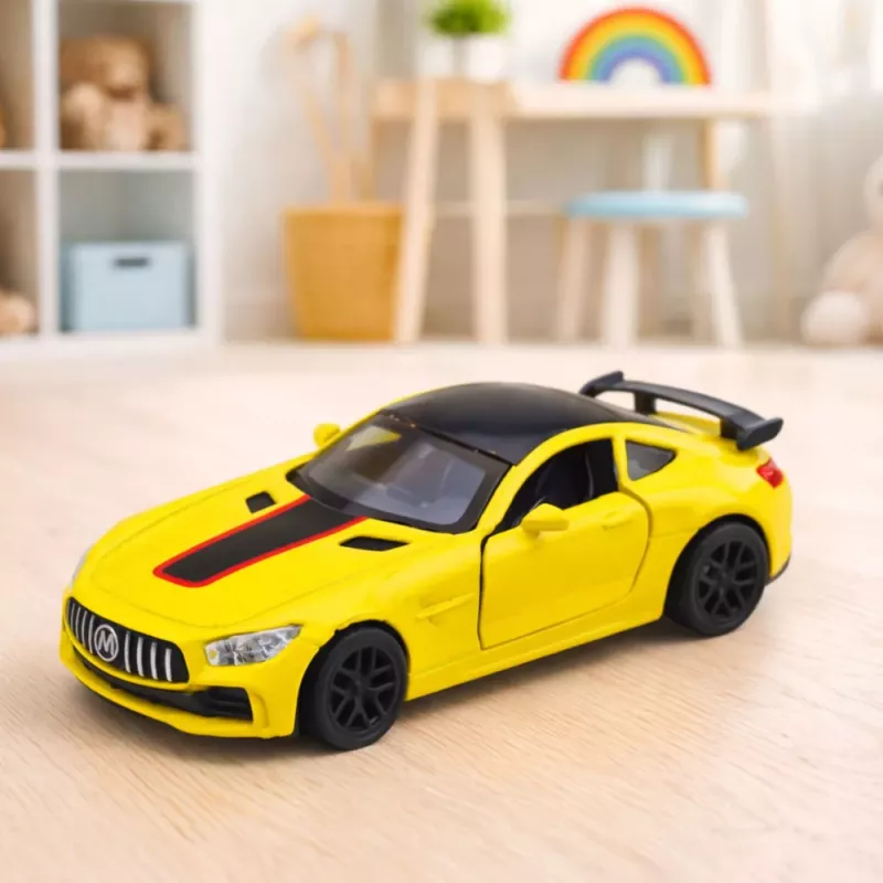 LEAN TOYS Sports Car Metal Opening Doors Lights Sounds Yellow 1:32