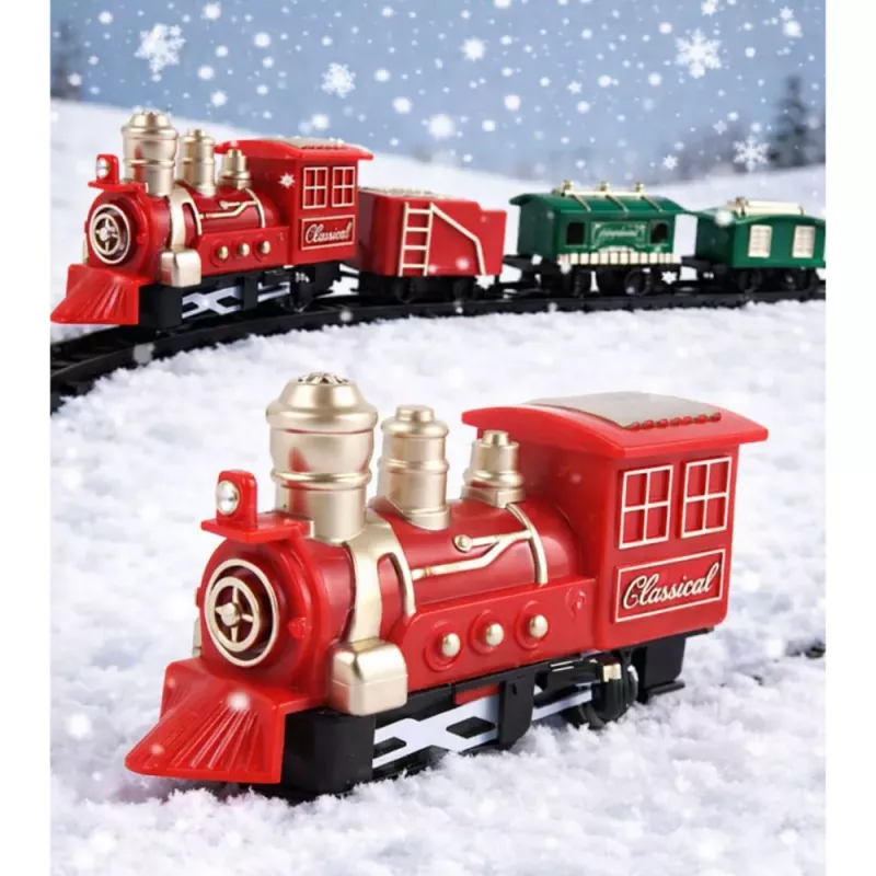 LEAN TOYS Classic Mini Train Battery Operated Locomotive Wagons With Tracks 13 pcs.