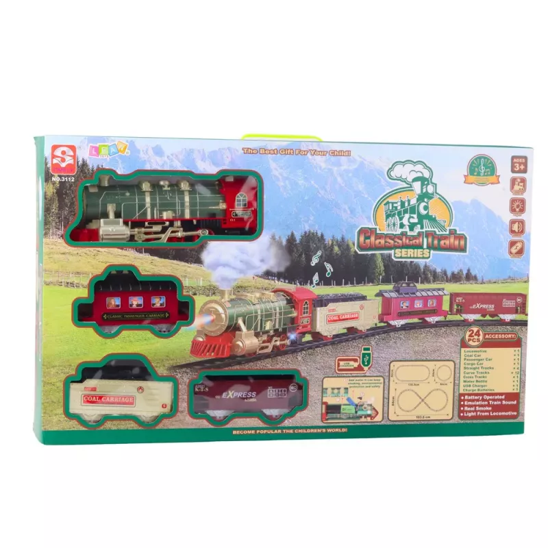 LEAN TOYS Electric Train Classic Train with Lights Sounds Smoke Effect 24 Pieces