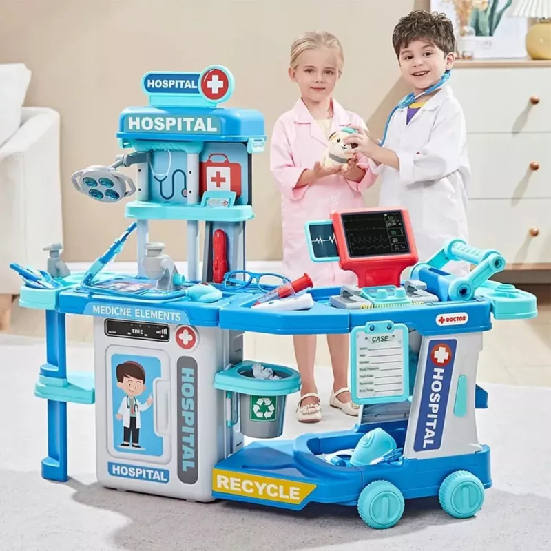 LEAN TOYS Doctor's Hospital Set in a Suitcase 2 in 1 Lights Sounds Accessories