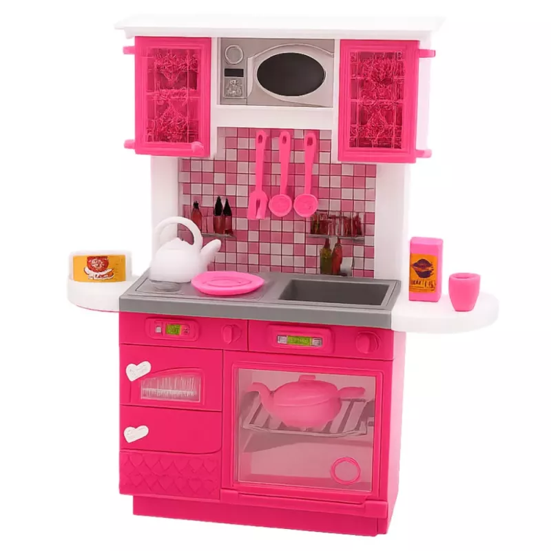 LEAN TOYS Doll Kitchen Set Fridge Oven Accessories Pink