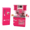 LEAN TOYS Doll Kitchen Set Fridge Oven Accessories Pink