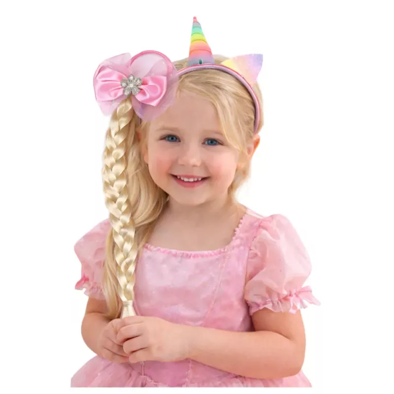 LEAN TOYS Set of Unicorn Headband with Braid and Pastel Bow