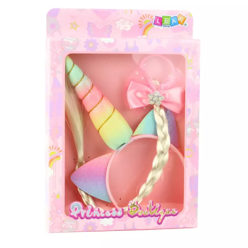 LEAN TOYS Set of Unicorn Headband with Braid and Pastel Bow