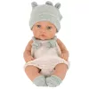 LEAN TOYS Baby Doll, Gray Outfit, Hat, Bib, 18 cm