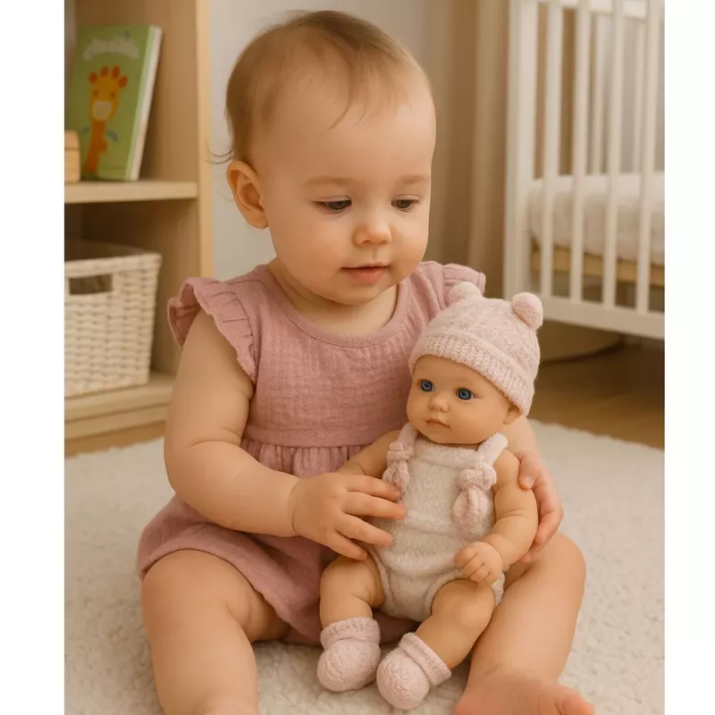 LEAN TOYS Baby Doll, Pink Outfit, Hat, Bib, 18 cm