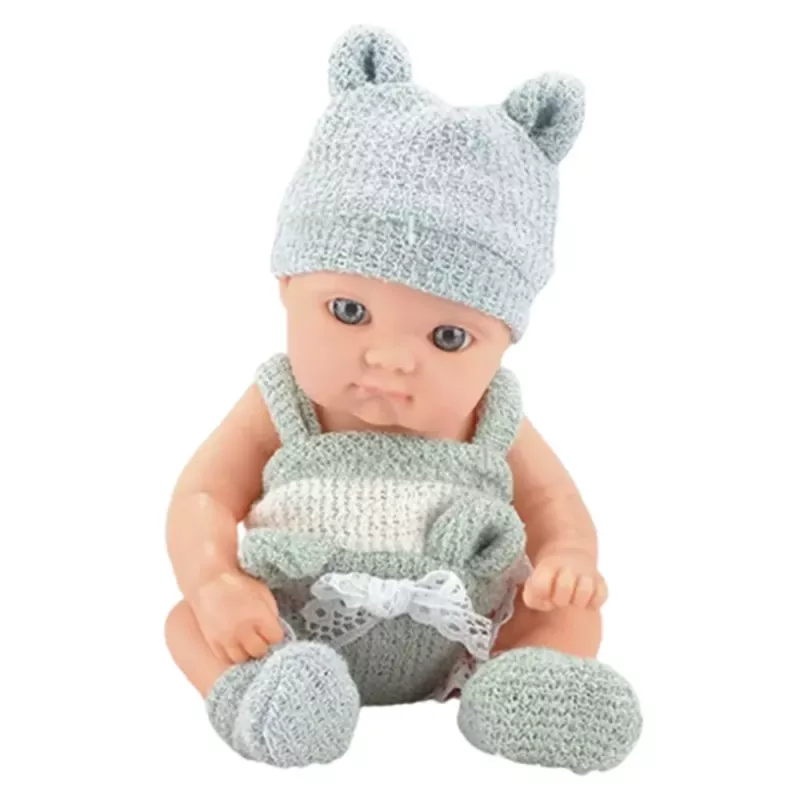 LEAN TOYS Baby Doll with Blanket, White and Gray Outfit, Hat, 18 cm