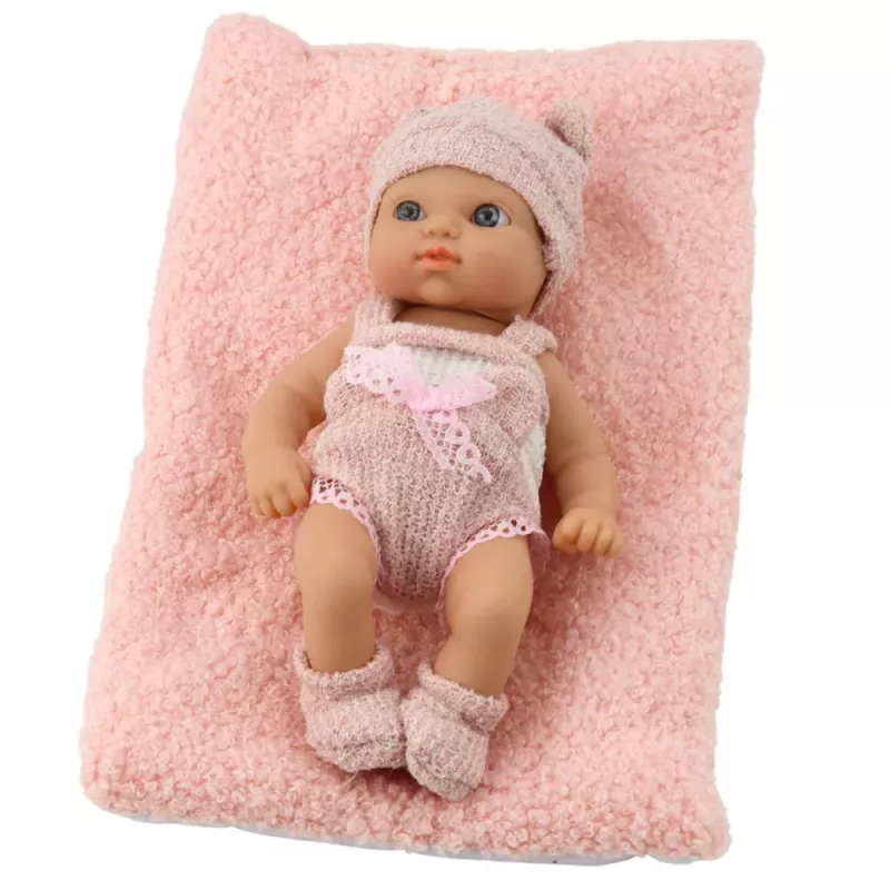 LEAN TOYS Baby Doll with Blanket, White and Pink Clothes, Hat, 18 cm