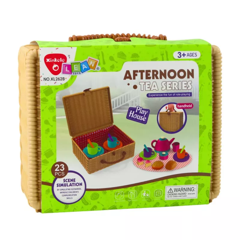 LEAN TOYS Tea Set in a Basket Cups Plates Sweets 23 pcs.