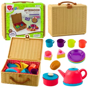 LEAN TOYS Tea Set in a Basket Cups Plates Sweets 23 pcs.