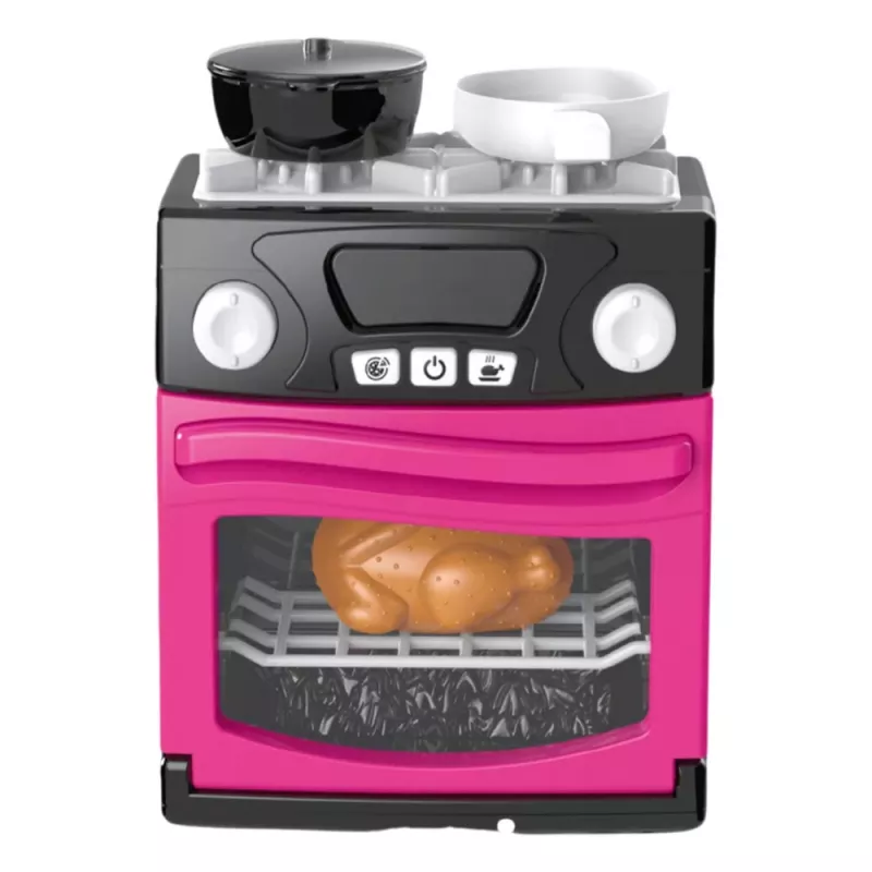 LEAN TOYS Play Kitchen with Oven, Food, Lights, Sounds, Pink