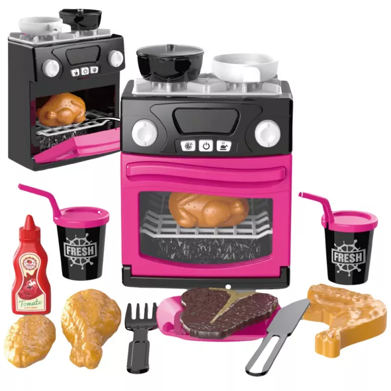 LEAN TOYS Play Kitchen with Oven, Food, Lights, Sounds, Pink