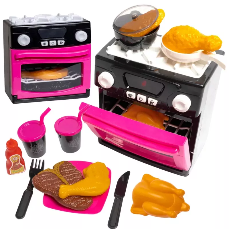 LEAN TOYS Play Kitchen with Oven, Food, Lights, Sounds, Pink