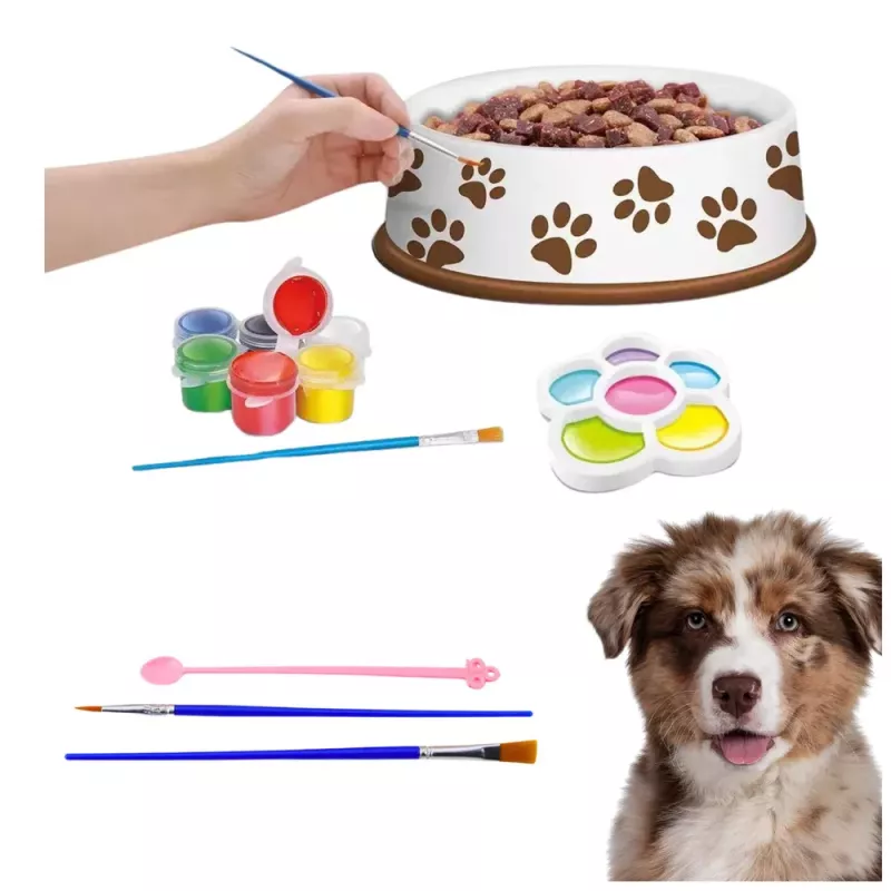 LEAN TOYS Creative Set Dog Bowl For Painting Paints Brushes DIY 6 pcs