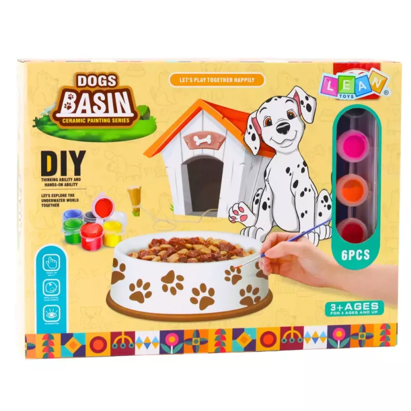 LEAN TOYS Creative Set Dog Bowl For Painting Paints Brushes DIY 6 pcs