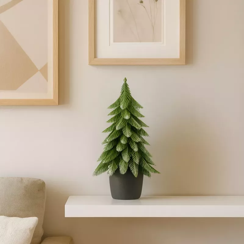 LEAN Artificial Decorative Christmas Tree in a Pot, Silver Finish, 22x10cm