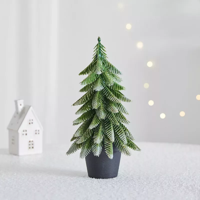 LEAN Artificial Decorative Christmas Tree in a Pot, Silver Finish, 32 x 12 cm
