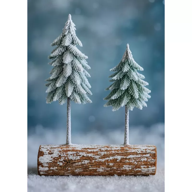 LEAN Christmas Tree Composition Decoration on a Trunk Covered with Snow 34 x 28 cm