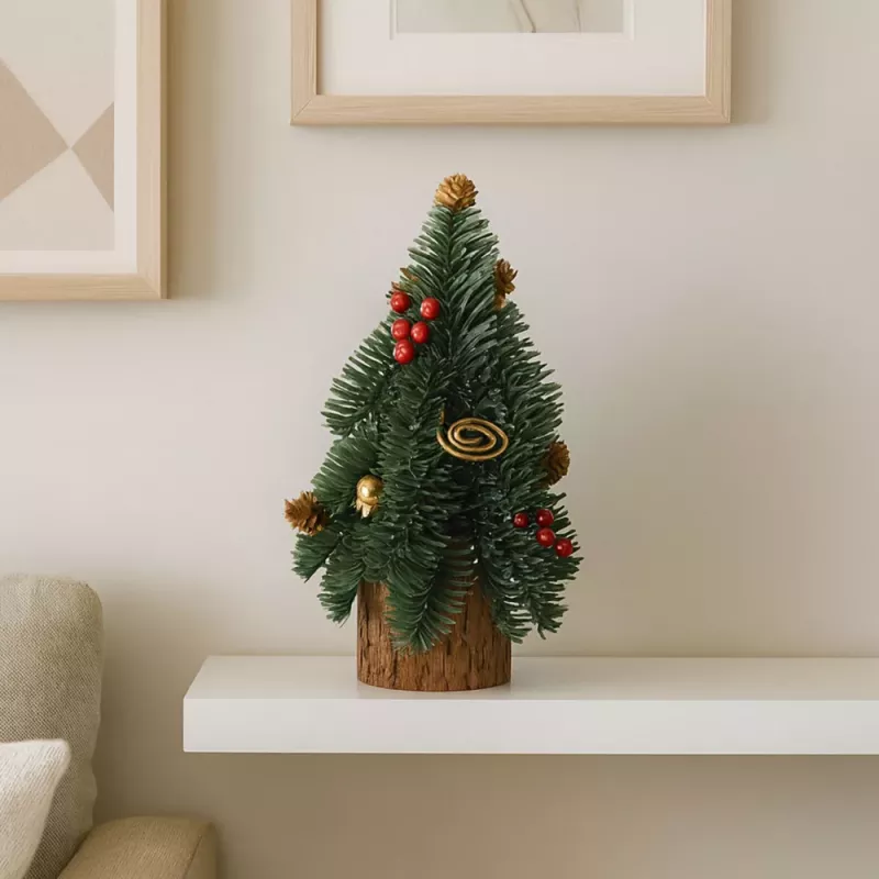 LEAN Decorative Christmas Tree on a Trunk Red Rowan Cones 38 x 15 cm