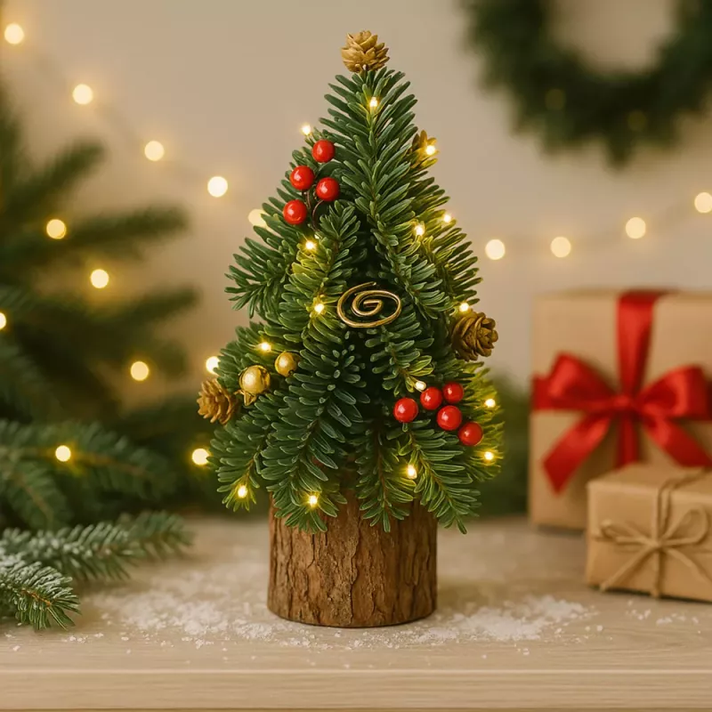 LEAN Decorative Christmas Tree on a Trunk Red Rowan Cones 38 x 15 cm