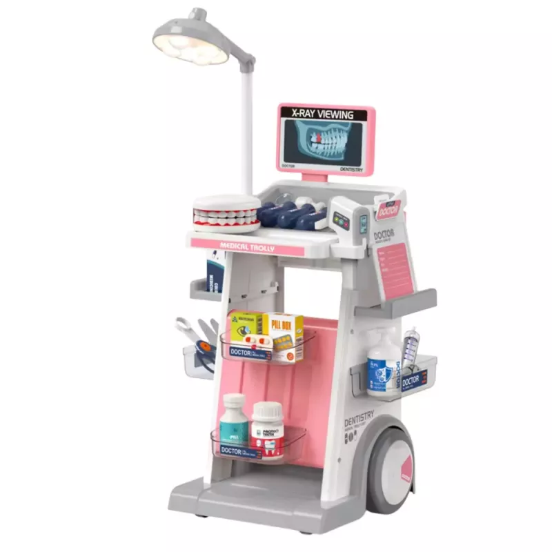 LEAN TOYS Doctor Dentist Set Medical Cart Lights Pink 26 pcs