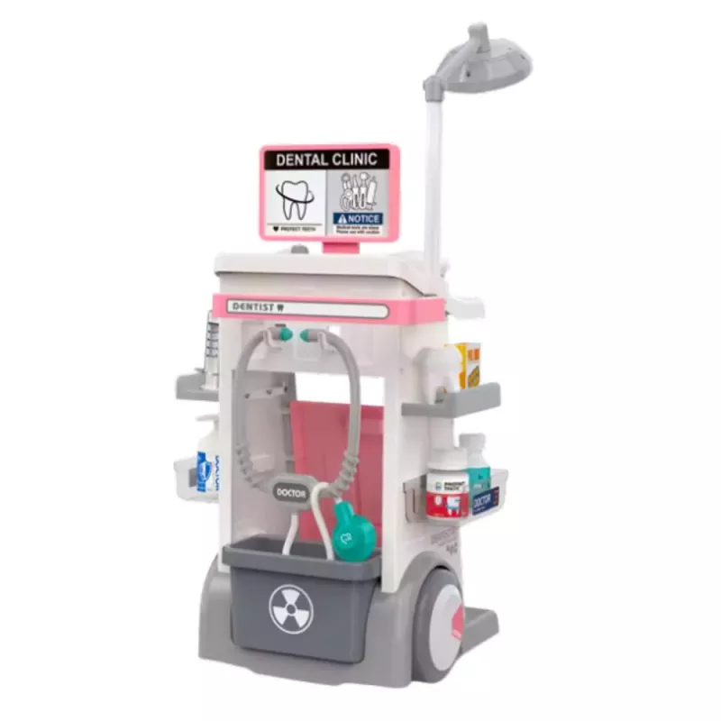 LEAN TOYS Doctor Dentist Set Medical Cart Lights Pink 26 pcs
