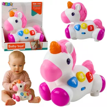 LEAN TOYS Interactive Toy for Toddlers Unicorn on Wheels Lights and Sounds