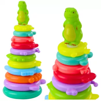 LEAN TOYS Educational Pyramid Puzzle Dinosaur Figure Stickers 12 Levels