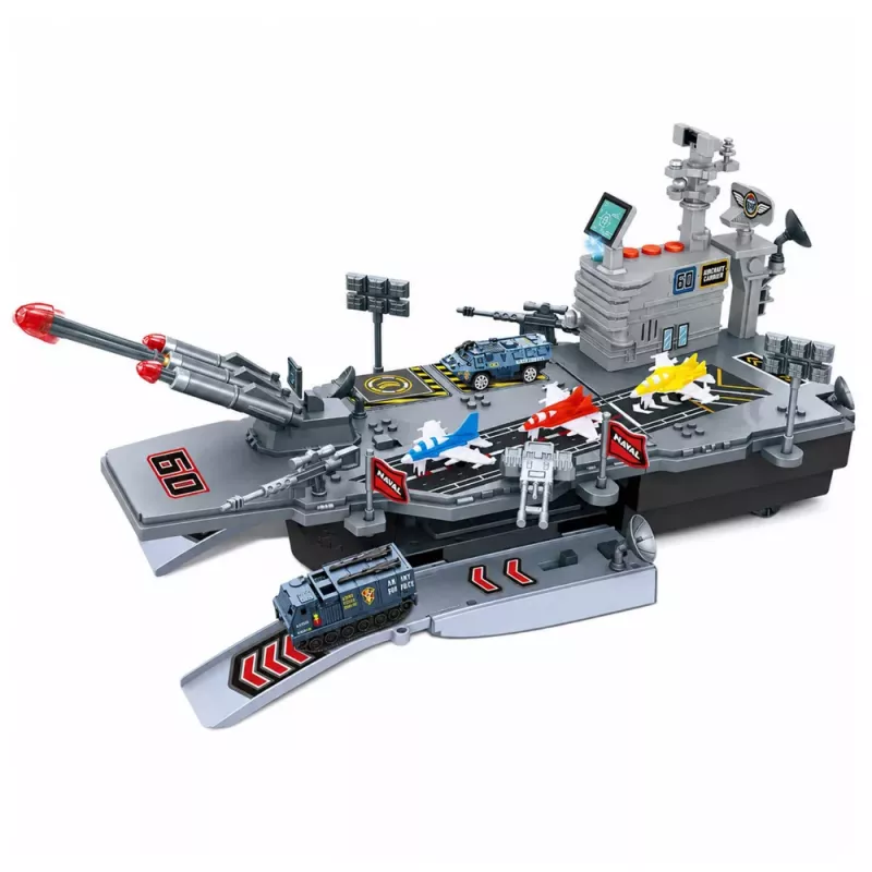 LEAN TOYS Military Set Aircraft Carrier Military Base Fighters Vehicles Lights Sound