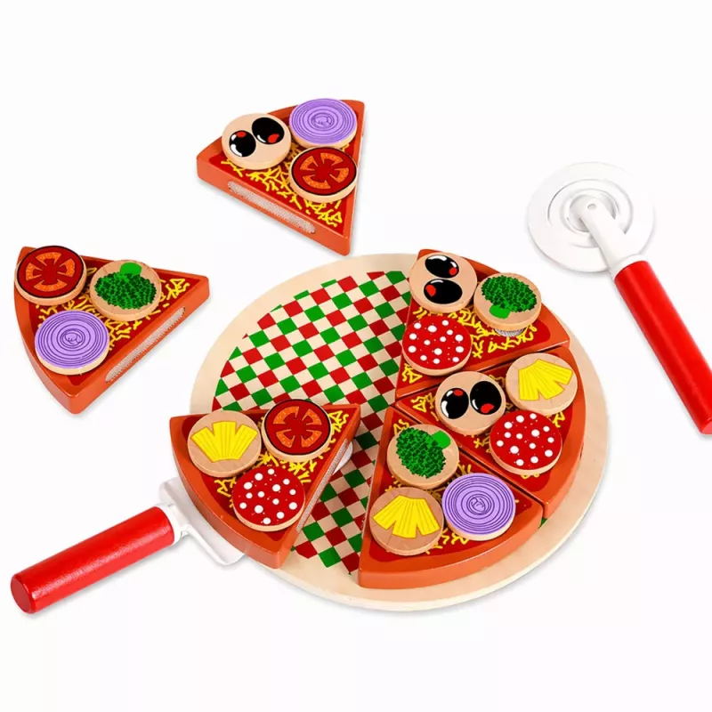 LEAN TOYS Wooden Pizza Cutting Set with Velcro Wheel and Cutting Board