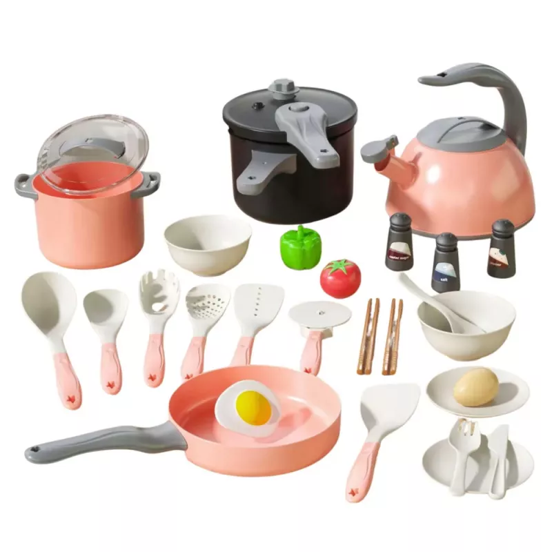 LEAN TOYS Kitchen Set Pots Cooking Accessories Food Pink 32 pcs.