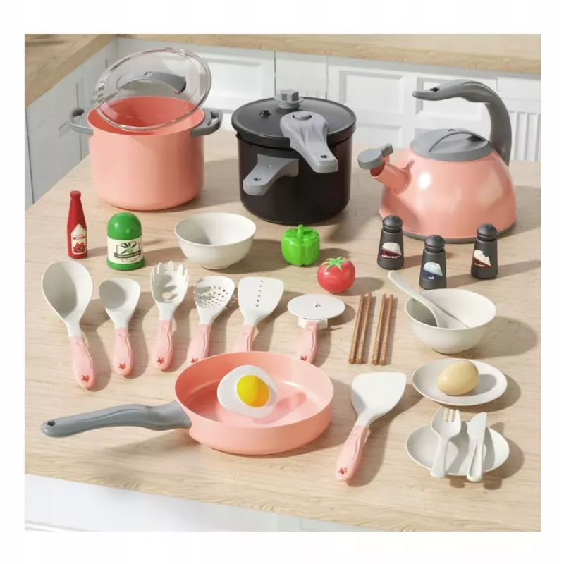 LEAN TOYS Kitchen Set Pots Cooking Accessories Food Pink 32 pcs.