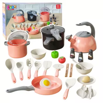 LEAN TOYS Kitchen Set Pots Cooking Accessories Food Pink 32 pcs.