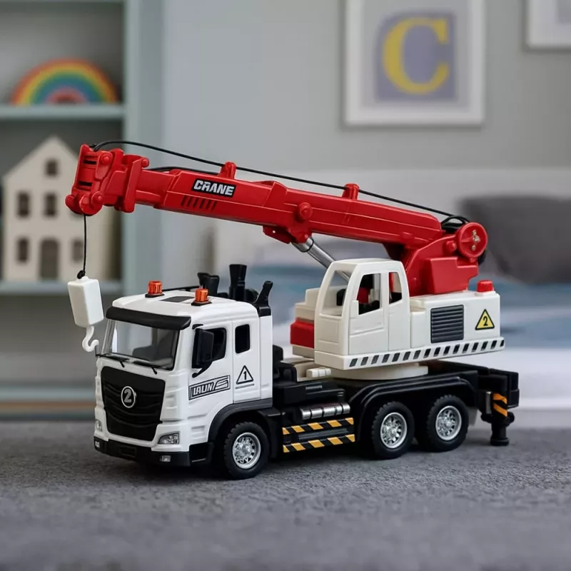 LEAN TOYS Truck with Crane, Metal Cabin, Adjustable Boom, Light and Sound System