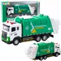 LEAN TOYS Garbage Truck For Kids Metal Cabin Bin Lights Sounds Green
