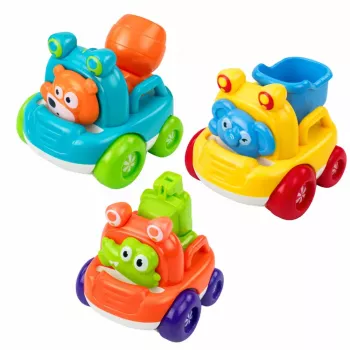 LEAN TOYS Set of Construction Vehicles with Animals for Toddlers Colorful 3 pcs.