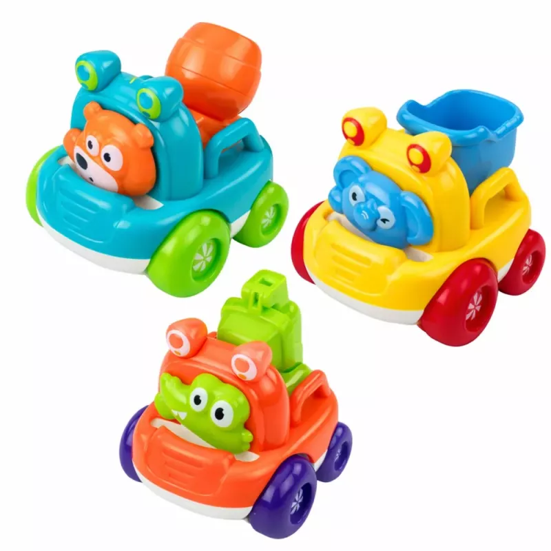 LEAN TOYS Set of Construction Vehicles with Animals for Toddlers Colorful 3 pcs.