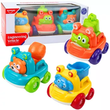 LEAN TOYS Set of Construction Vehicles with Animals for Toddlers Colorful 3 pcs.