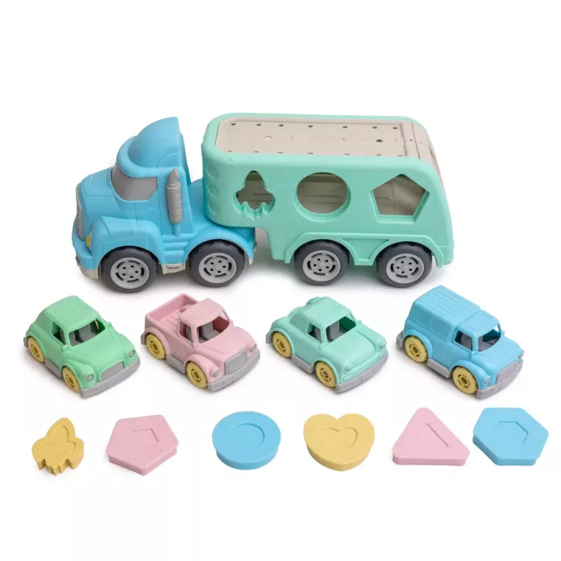 LEAN TOYS Truck Tow Truck Educational Sorter With Cars Blocks Pastel BIO Plastic