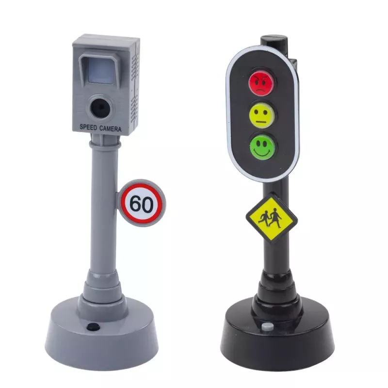 LEAN TOYS Set of Traffic Lights, Speed Camera, Mat, Construction Cars, Lights and Sounds
