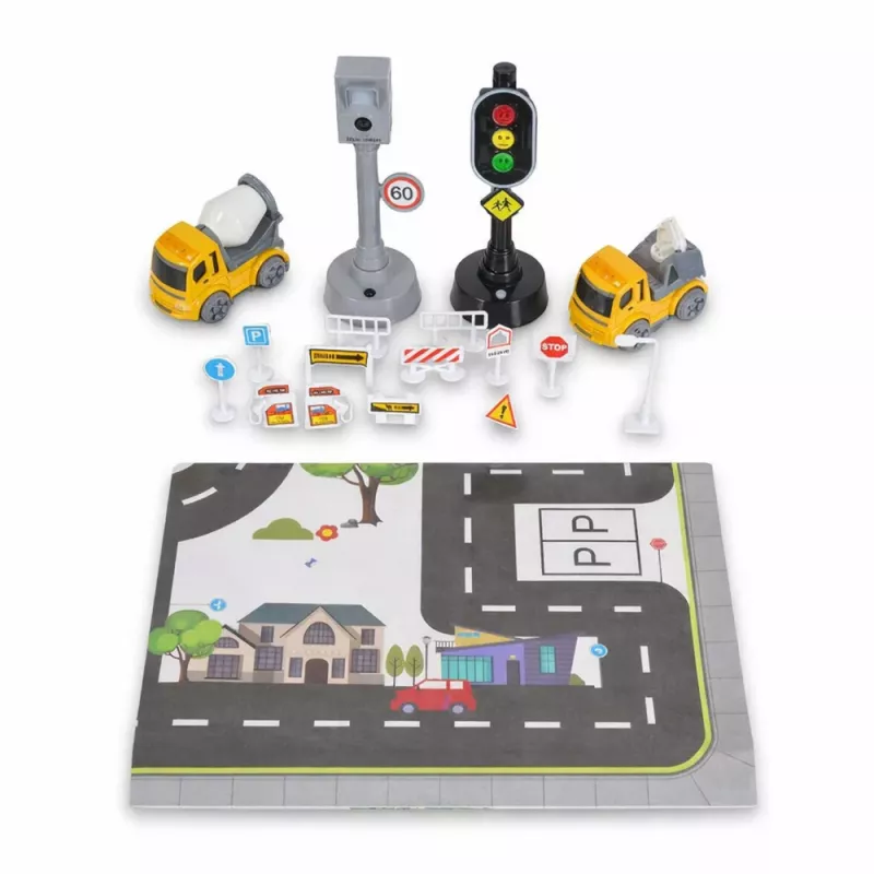 LEAN TOYS Set of Traffic Lights, Speed Camera, Mat, Construction Cars, Lights and Sounds