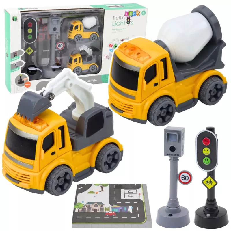 LEAN TOYS Set of Traffic Lights, Speed Camera, Mat, Construction Cars, Lights and Sounds