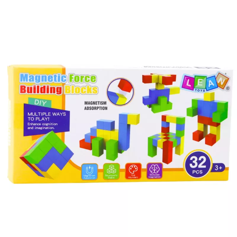 LEAN TOYS Set of Magnetic Blocks for Children Colorful Puzzle 32 pcs.
